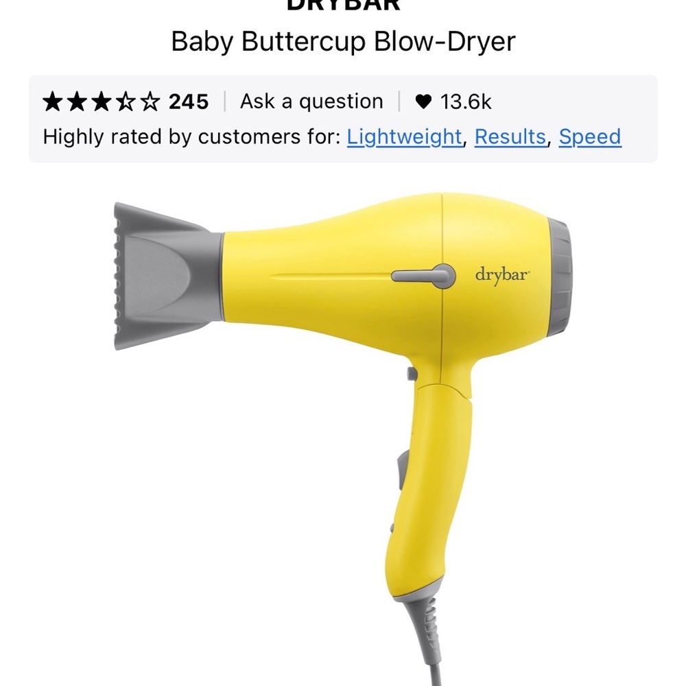 Drybar Yellow Baby Buttercup Kids Hair Dryer with Gray Nozzle